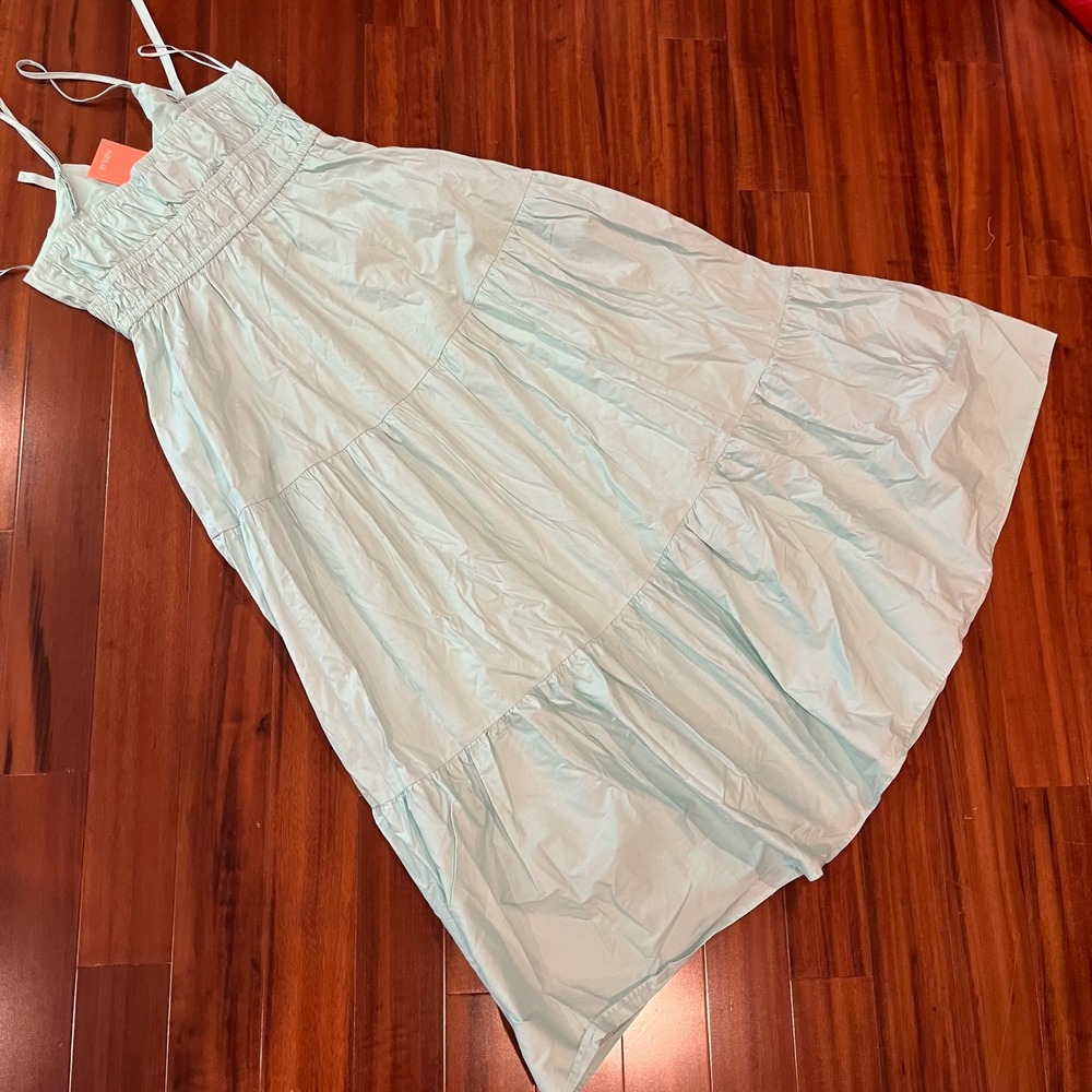 Cotton Mint Maxi Dress AIBLEE Boutique Pale Green Tier Smock‎ Tie New Medium - Picture 5 of 10